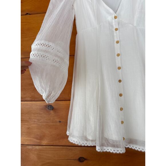 Lulus Strolling Sweetie White Crochet Button-Front Mini Dress Cocktail Bride S - Picture 4 of 8